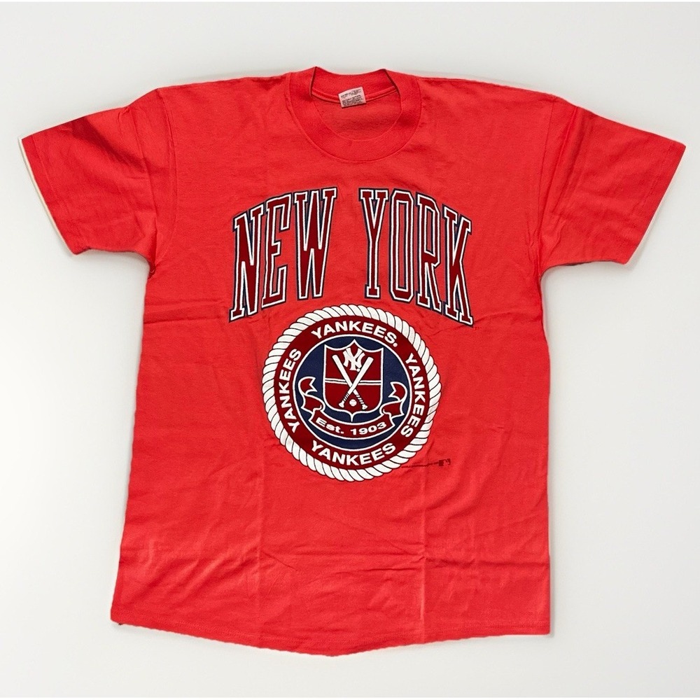 Vintage 1990 Stedman NY Yankees T Shirt XL Single Stitch Salmon Pink Crable